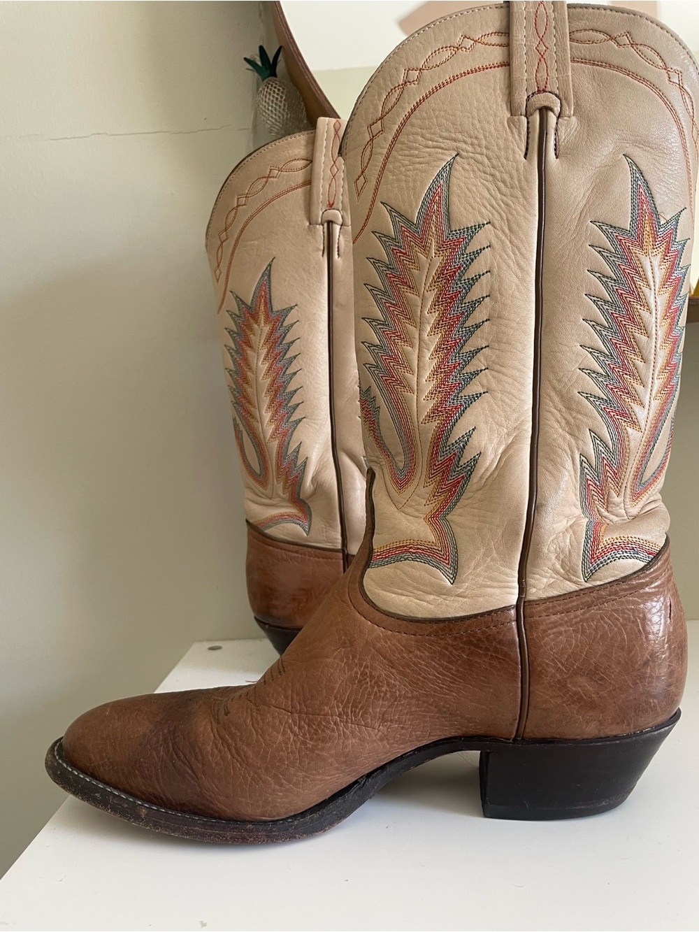 Tony Lama Two-Tone Brown and Cream Western Cowboy Boots